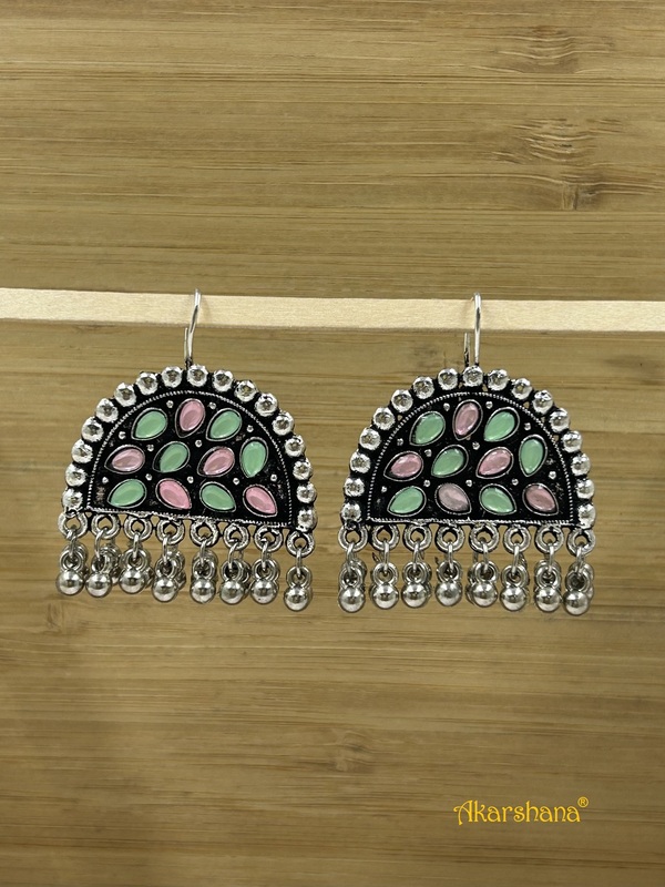 Oxidised Mint Green Pink Kundan Earring A1OJ00010 Oxidised Mint Green Pink Kundan Earring A1OJ00010