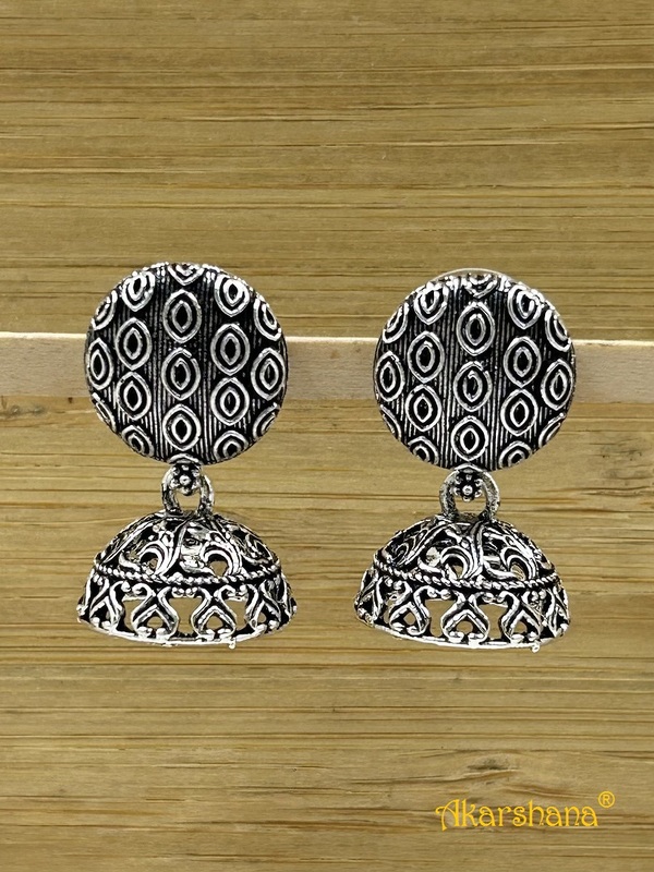 Oxidised Round Studded Jhumka A1OJ00014 Oxidised Round Studded Jhumka A1OJ00014