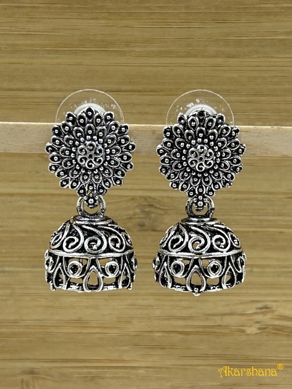 Oxidised Flower Studded Jhumka A1OJ00015 Oxidised Flower Studded Jhumka A1OJ00015