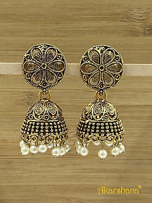 Oxidised Gold Jhumka with Pearl Drops A1OJ00034