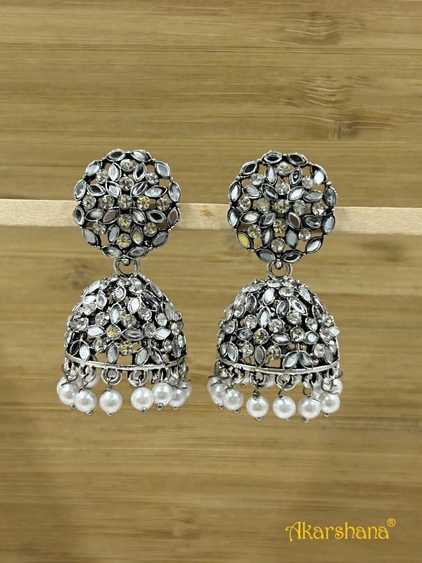 Mirror Stone Jhumka with Pearl Drops A1TJ00008 Mirror Stone Jhumka with Pearl Drops A1TJ00008