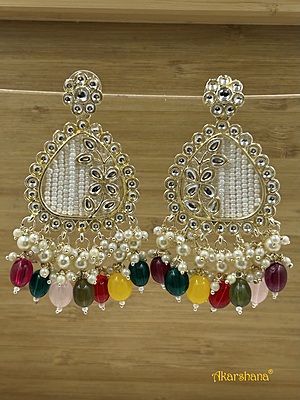 Light Gold Kundan and Pearl Long Dangles A1TJ00022B