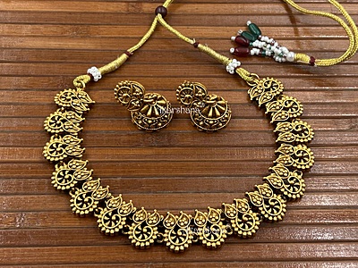 Antique Mango Necklace with Jhumka A1TJ00074 Antique Mango Necklace with Jhumka A1TJ00074