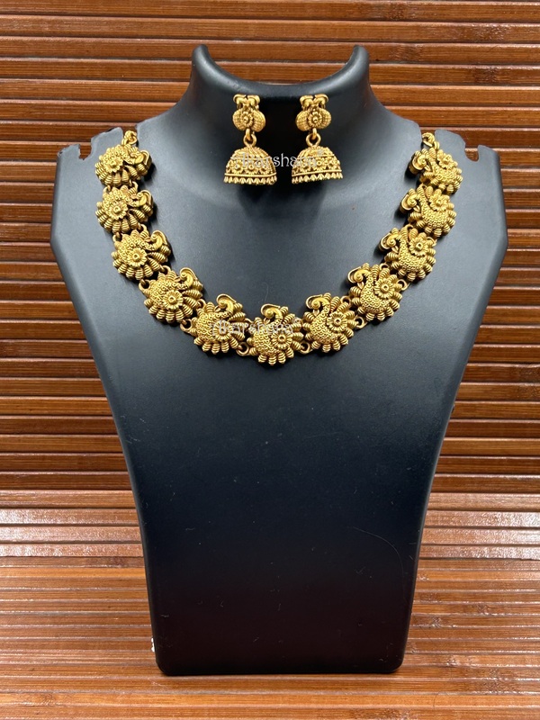 Antique Peacock Necklace with Jhumka A1TJ00075 Antique Peacock Necklace with Jhumka A1TJ00075