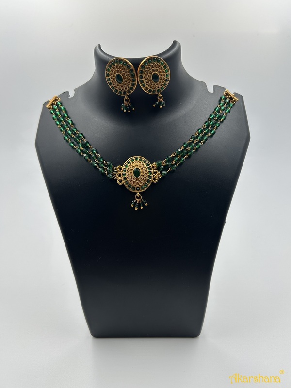 Antique 3 Lines Green Hydro Crystal Choker A1TJ00077B Antique 3 Lines Green Hydro Crystal Choker A1TJ00077B