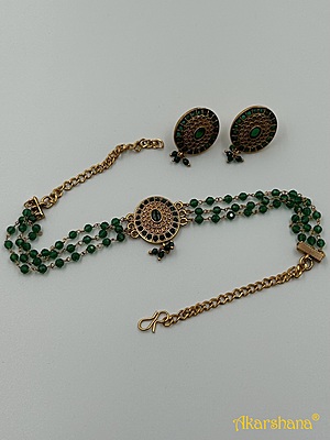 Antique 3 Lines Green Hydro Crystal Choker A1TJ00077B Antique 3 Lines Green Hydro Crystal Choker A1TJ00077B