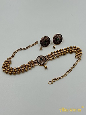 Antique 3 Lines Gold Balls Choker A1TJ00078 Antique 3 Lines Gold Balls Choker A1TJ00078