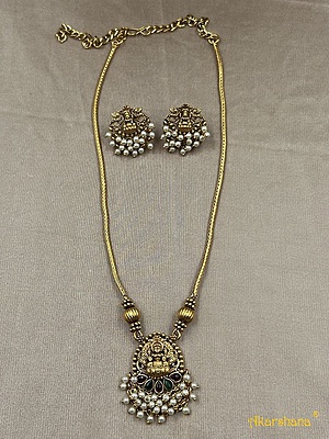 Antique Lakshmi Chain Mala with Pearl Drops A1TJ00081B Antique Lakshmi Chain Mala with Pearl Drops A1TJ00081B