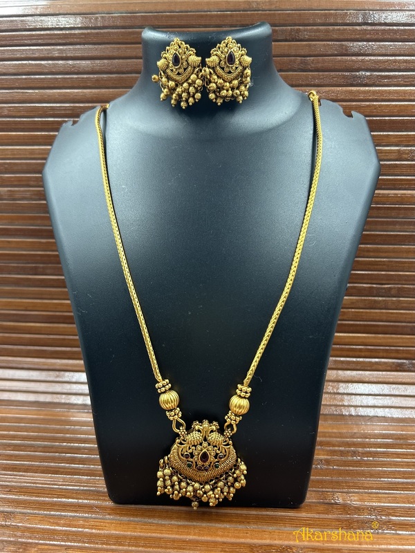 Antique Chain Mala with Peacock Pendant Gold Bead Drops A1TJ00082A Antique Chain Mala with Peacock Pendant Gold Bead Drops A1TJ00082A