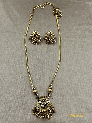Antique Chain Mala with Peacock Pendant Gold Bead Drops A1TJ00082A Antique Chain Mala with Peacock Pendant Gold Bead Drops A1TJ00082A