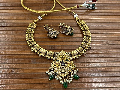 Antique Necklace with Jhumka A1TJ00085 Antique Necklace with Jhumka A1TJ00085