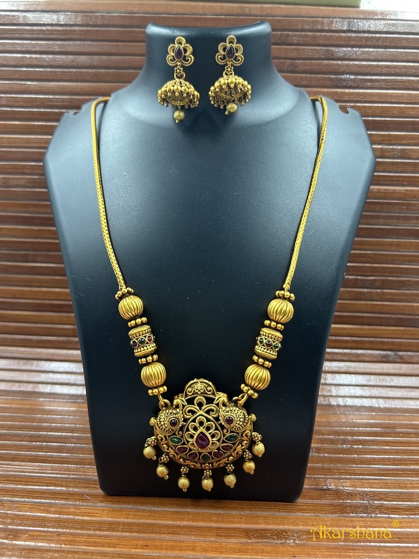 Antique Gold Balls Pendant Mala with Jumki A1TJ00091 Antique Gold Balls Pendant Mala with Jumki A1TJ00091
