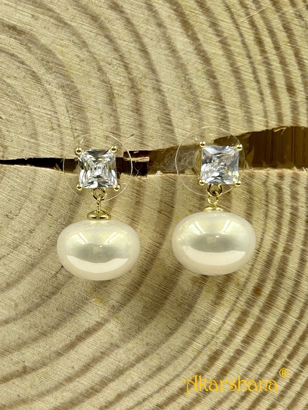 CZ Stone Cream Pearl Dangles A6FJ00195A CZ Stone Cream Pearl Dangles A6FJ00195A