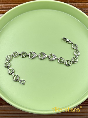 White Stones Studded Heart Link Bracelet A7FJ00004D
